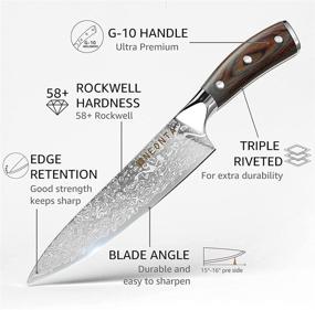 img 3 attached to 🔪 Oneonta 8 Inch Chef's Knife - Professional German High Carbon Stainless Steel EN1.4116, Super Sharp Kitchen Knife with G10 Handle and Gift Box