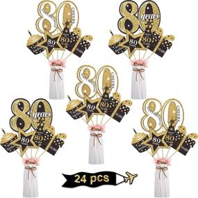 img 4 attached to 🎉 Blulu Golden Birthday Party Decoration Set with Glitter Table Toppers - 24 Pack (80th Birthday) for Perfect Party Supplies