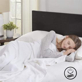 img 4 attached to 🛏️ Premium Soft and Cozy Madison Park Liquid Luxury Blanket 100% Ring Spun Cotton for Full/Queen Bed, Couch, or Sofa in White