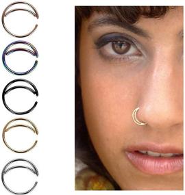 img 3 attached to 🌙 5-Piece Indian Nose Jewelry Set - Stainless Steel Nose Rings - Moon Nose Hoops, Septum Rings - Small Nose Piercing Hoops