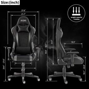 img 2 attached to 🎮 SMAX High Back Video Game Chair for Adults - Ergonomic PU Leather Gaming Chair with Adjustable Height, Swivel, Recliner, Headrest, and Lumbar Support - Black and Grey