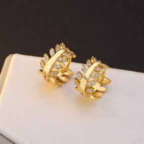 img 2 attached to 🌿 Chic CZ Zirconia Ear Stud: 18k White Gold Olive Leaf Plated Earrings for Women & Teens (Gold)