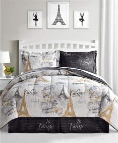 img 3 attached to 🗼 Reversible 8 Piece Fairfield Paris Queen Bedding Comforter Set in Black and White - Eiffel Tower & Gold Design - Bed in a Bag