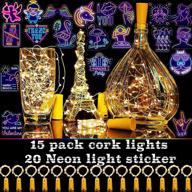 🍾 cooo 15 lamp sets wine bottle lights with cork 20led - diy fairy lights for room party christmas halloween wedding - battery powered, warm white (+20 party decal) логотип