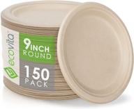 🌱 environmentally friendly 100% compostable paper plates [9 in.] – 150 disposable plates by ecovita: sturdy, tree free, liquid and heat resistant alternative to plastic or paper plates logo