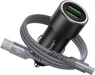 🚗 jsaux fast charging car charger 36w - all metal dual usb qc 3.0 cigarette lighter adapter with usb-c cable[3.3ft] - compatible with samsung galaxy s10/s9/s8 plus, note 9/8, iphone 7/8 plus/x/xr/xs-black logo