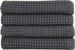 img 3 attached to 🛀 Mill & Thread 4-Piece Waffle Weave Bath Towel Set, Dark Grey - Premium Quality Towels