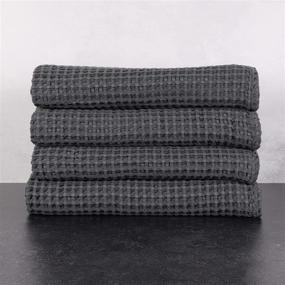 img 4 attached to 🛀 Mill & Thread 4-Piece Waffle Weave Bath Towel Set, Dark Grey - Premium Quality Towels