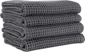 img 2 attached to 🛀 Mill & Thread 4-Piece Waffle Weave Bath Towel Set, Dark Grey - Premium Quality Towels