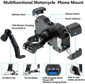 img 1 attached to 🏍️ Upgraded Motorcycle Phone Mount with Wireless Charger - 15W Qi Fast Charging Cell Phone Holder for Motorcycle ATV Boat Snowmobile - Compatible with iPhone 12 11 Xs MAX XR X 8 8P Samsung