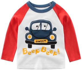 img 2 attached to 👕 Jagrove Toddler Little Boys T Shirts - 2 Pack Long Sleeve Crewneck Top Tee with Dinosaur Car and Letter Prints - Sizes 2-7 Years