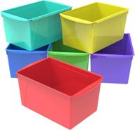 storex extra-large book bin 6-pack: interlocking plastic organizer for home, office, and classroom - assorted colors logo