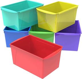 img 4 attached to Storex Extra-Large Book Bin 6-Pack: Interlocking Plastic Organizer for Home, Office, and Classroom - Assorted Colors