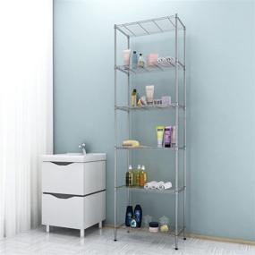 img 2 attached to 🗄️ BATHWA 6-Tier Metal Wire Rack: Ultimate Kitchen Organizer with Adjustable Shelves, Leveling Feet, and Stainless Side Hooks - Silver