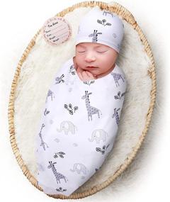 img 4 attached to Soft Newborn Receiving Blanket Hat Set by Elstey - Stretchy Swaddle Wrap for Infant Boy Girl, Cozy Swaddling Sleep Sack, Baby Photography Props (Giraffe)