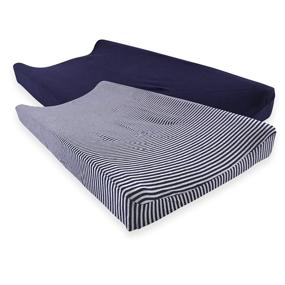 img 2 attached to 👶 Touched by Nature Unisex Baby Organic Cotton Changing Pad Cover in Navy Heather Gray - One Size