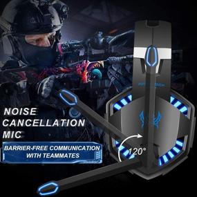 img 1 attached to 🎮 Enhanced Gaming Experience: Black & Blue Gaming Headset with Mic for PC, PS4, Xbox One, Over-Ear Headphones with Volume Control, LED Light, and Noise Reduction - Perfect for Laptops, Smartphone, and Computers