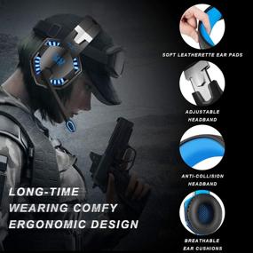 img 2 attached to 🎮 Enhanced Gaming Experience: Black & Blue Gaming Headset with Mic for PC, PS4, Xbox One, Over-Ear Headphones with Volume Control, LED Light, and Noise Reduction - Perfect for Laptops, Smartphone, and Computers