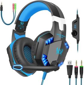 img 4 attached to 🎮 Enhanced Gaming Experience: Black & Blue Gaming Headset with Mic for PC, PS4, Xbox One, Over-Ear Headphones with Volume Control, LED Light, and Noise Reduction - Perfect for Laptops, Smartphone, and Computers