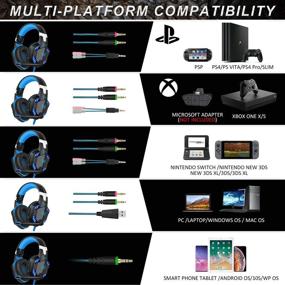 img 3 attached to 🎮 Enhanced Gaming Experience: Black & Blue Gaming Headset with Mic for PC, PS4, Xbox One, Over-Ear Headphones with Volume Control, LED Light, and Noise Reduction - Perfect for Laptops, Smartphone, and Computers