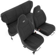 rough country neoprene seat covers for jeep cherokee xj 1997-2001 (no detachable headrests) - 91022, black, front/rear logo