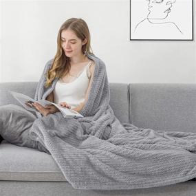 img 3 attached to 🛋️ HBlife Flannel Fleece Blanket Queen Size, Ultra-Soft & Cozy Waffle Weave Pattern Plush Blanket, 90” x 90” Grey - Microfiber Luxury