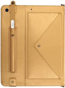 img 2 attached to 🔒 iPad 10.2 Case - Premium PU Leather Heavy Duty Case with Card Slots, Kickstand, Money Pocket, Shoulder Strap, Hand Strap, Pencil Holder for iPad 8th/7th Gen (Gold)