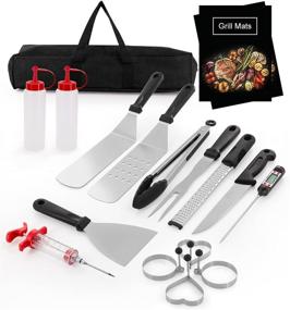 img 4 attached to 🍖 Bierdorf Griddle Accessories BBQ Grill Tools Set - 18 Pcs Outdoor Blackstone Grill Utensils with Spatula, Cheese Grater, Scraper - Perfect Gifts for Men and Women