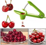 food-grade stainless steel cherry pitter & strawberry huller tool with 🍒 space-saving lock design - portable kitchen aid for cherry & olive pit removal logo