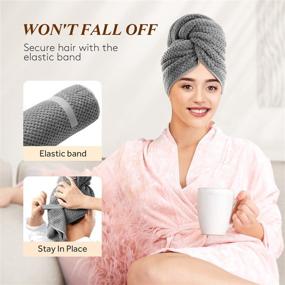 img 2 attached to 💁 Super Absorbent Hair Towel Wrap for Women, Anti-Frizz Drying with Elastic Band - Dark Gray