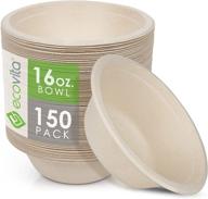 🌱 ecovita 100% compostable paper bowls [16 oz.] – 150 disposable eco friendly solid tree free liquid and heat resistant bowls – plastic alternative logo