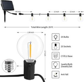 img 3 attached to 🏞️ 29 Feet Waterproof Solar LED String Lights for Outdoor Patio, Garden, Backyard, and Porch Decor - 25 Shatterproof Bulbs, 4 Light Modes, E12 Base, 2700K Warm White, Black