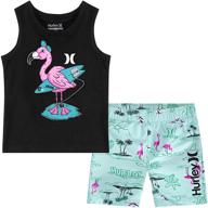 🩲 hurley boys' little tank top and shorts 2-piece set, teal tint/flamingo, size 7 - discontinued logo