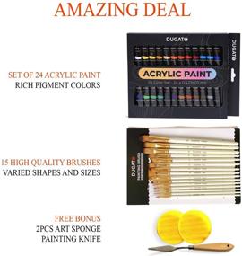 img 3 attached to 🎨 DUGATO Acrylic Paint Set - 24 Vibrant Pigment Colors, 15 High-Quality Paint Brushes, 2 Sponge Applicators, Mixing Knife - Ideal for Painting on Canvas, Wood, Clay, Ceramic, Fabric, Crafts - Perfect for Artists, Students, Beginners, Kids