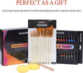 img 1 attached to 🎨 DUGATO Acrylic Paint Set - 24 Vibrant Pigment Colors, 15 High-Quality Paint Brushes, 2 Sponge Applicators, Mixing Knife - Ideal for Painting on Canvas, Wood, Clay, Ceramic, Fabric, Crafts - Perfect for Artists, Students, Beginners, Kids