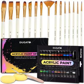 img 4 attached to 🎨 DUGATO Acrylic Paint Set - 24 Vibrant Pigment Colors, 15 High-Quality Paint Brushes, 2 Sponge Applicators, Mixing Knife - Ideal for Painting on Canvas, Wood, Clay, Ceramic, Fabric, Crafts - Perfect for Artists, Students, Beginners, Kids