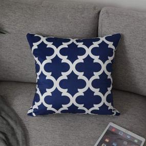 img 1 attached to FanHomcy Navy Blue Throw Pillow Covers - 4 Pack, Decorative Velvet Sofa Square Cushion Pillowcases with Geometric Quatrefoil Arrow Ogee Chevron Patterns - 18 x 18 inch