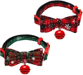 img 4 attached to 🎄 Christmas Cat Collar 2 Pack - Cute Bow Tie and Bell with Plaid Patterns - Breakaway Design for Kitty and Small Puppies