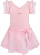 tiaobug girls kids ruffled sleeve ballet leotard skirt dress with ruched flower brooch - tutu performance dancewear логотип