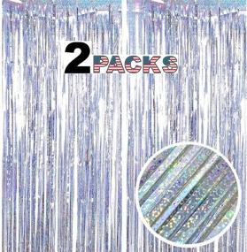 img 4 attached to 🎉 GILF 2 Packs of Glitter Foil Fringe Curtains for Party Wedding Birthday Christmas Photo Booth Backdrop Decoration - Silver, 3.3ft x 9.8ft with Non-Marking Double-Sided Tape