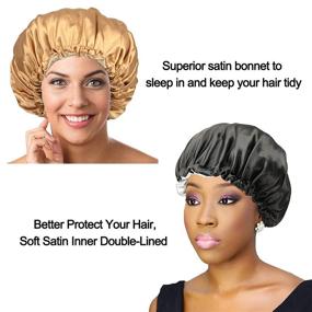 img 1 attached to 💤 6-Pack Large Satin Bonnet for Curly Natural Hair - Sleep Silk Bonnet Cap - Silk Hair Cap Head Cover - Double Layer - Soft Elastic Band - Reversible & Adjustable Satin Cap - Ideal for Long Hair - Women & Girls Sleeping