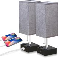 🔌 set of 2 zeefo usb table lamps, modern gray square fabric shade bedside lamps with dual usb charging ports and two ac outlets - perfect for bedroom, office, guest room, and kids room логотип