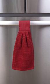 img 2 attached to 🔴 Convenient KOVOT Set of 2 Cotton Hanging Tie Towels with Hook & Loop - Red