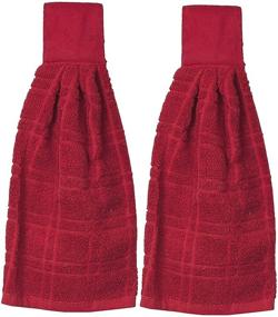 img 4 attached to 🔴 Convenient KOVOT Set of 2 Cotton Hanging Tie Towels with Hook & Loop - Red