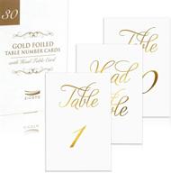 🌟 elegant double sided gold foil wedding table numbers - 1-30, 4 x 6 inches. ideal for weddings and events. logo