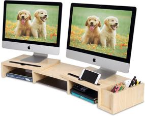 img 4 attached to 🖥️ Adjustable Dual Monitor Stand Riser with Storage - GOLOHO Computer Desktop Organizer Stand - Extra Slots for Tablet & Cellphone - 3 Shelf Screen Stand for PC and Laptop - Light Wood