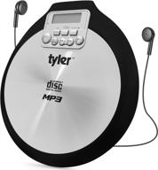 tyler tdm-01 portable cd player: multi-function music device for cds - x-bass stereo sound, anti-shock, pro-earbuds - black and silver design logo