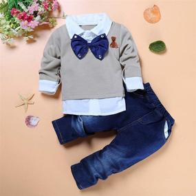 img 3 attached to 👦 3-Piece Boy's Handsome Outfit Set: Plaid Shirt, T-Shirt, Suspender Jean Sets - MYGBCPJS