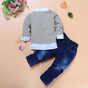 img 2 attached to 👦 3-Piece Boy's Handsome Outfit Set: Plaid Shirt, T-Shirt, Suspender Jean Sets - MYGBCPJS