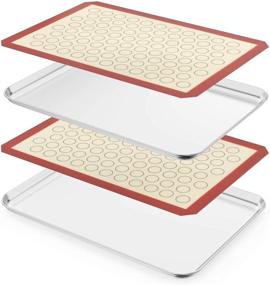 img 4 attached to Baking Sheet Set with Silicone Baking Mat - 20 x 14 x 1 Inch, Zacfton Stainless Steel Cookie Pan Set of 4 (2 Pans + 2 Mats) - Non-toxic Bakewares for Toaster Oven, Food-Grade Silicone Mats